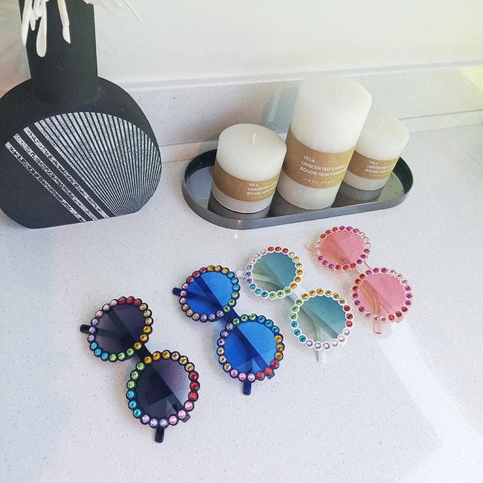 Children's Round Frame Color Rhinestone Sunglasses