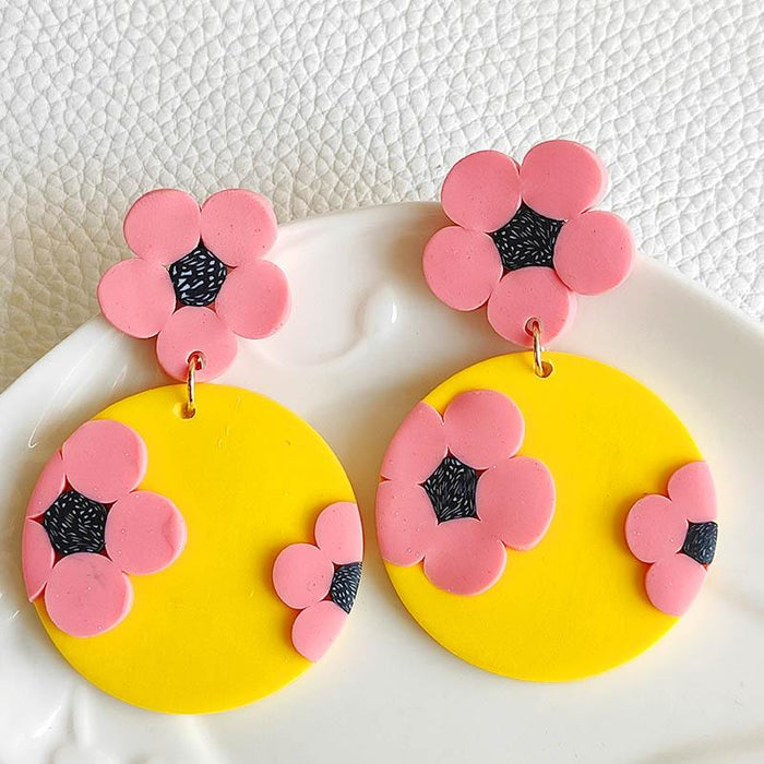 New Trend Flower Soft Ceramic Round Geometric Spring and Summer Clay Earrings