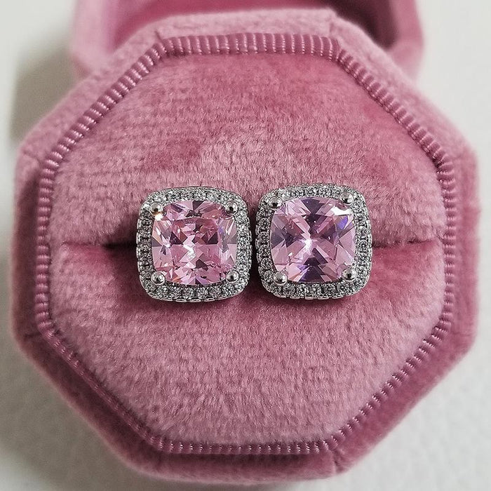 Silver Zircon Stud Pink Earings