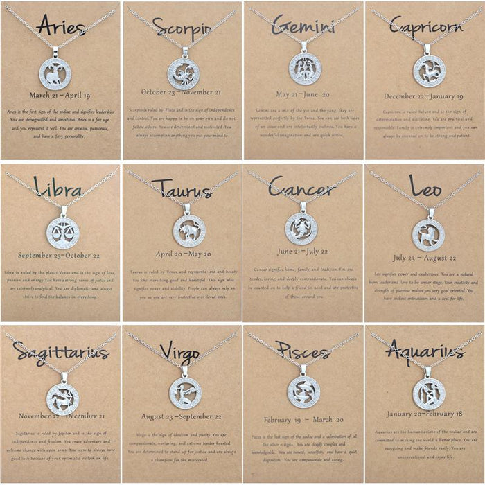 Zodiac 3D Image Pendant Card Clavicle Chain
