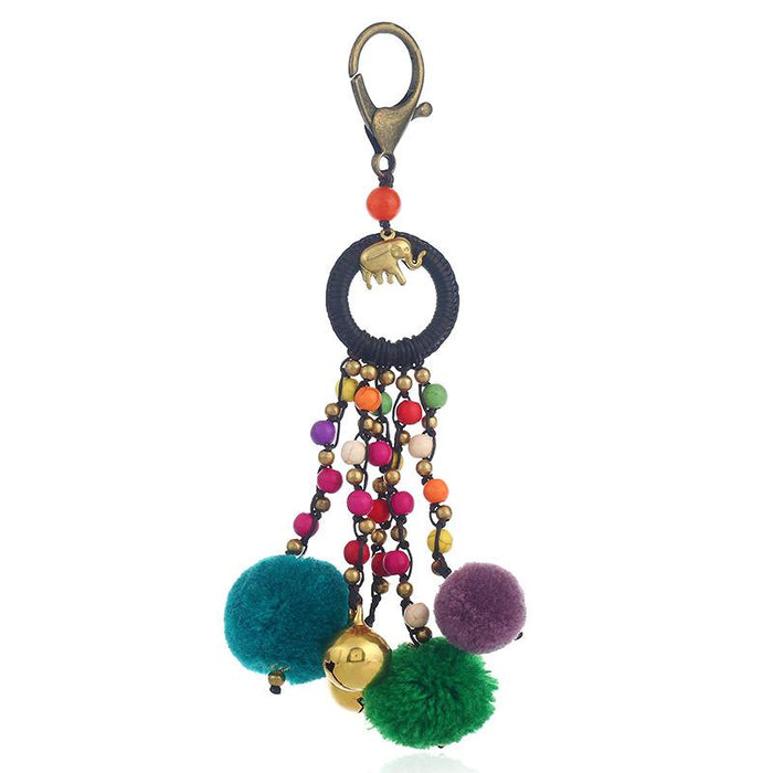 Bohemian Wool Ball Bell Pendant Keychains Bag Pendant