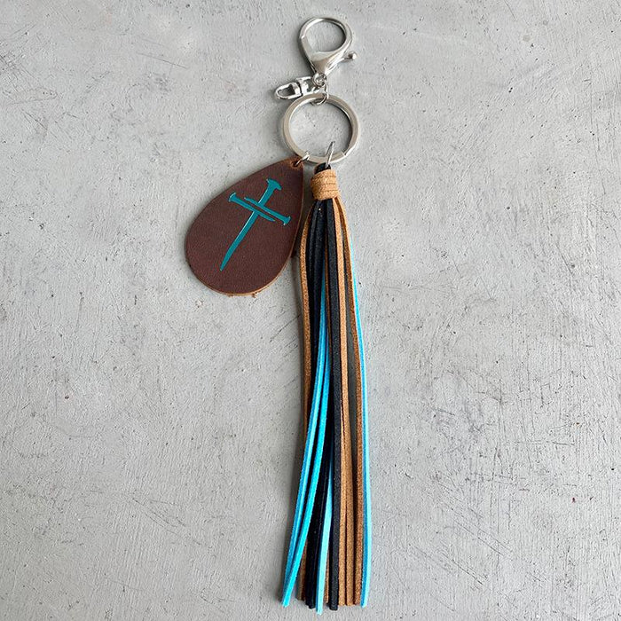 Leather Key Chain textured leather tassel pendant key ring