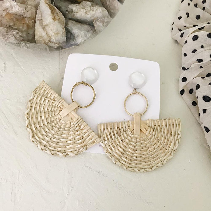 Summer Vacation Water Drop Circular Rattan Earrings