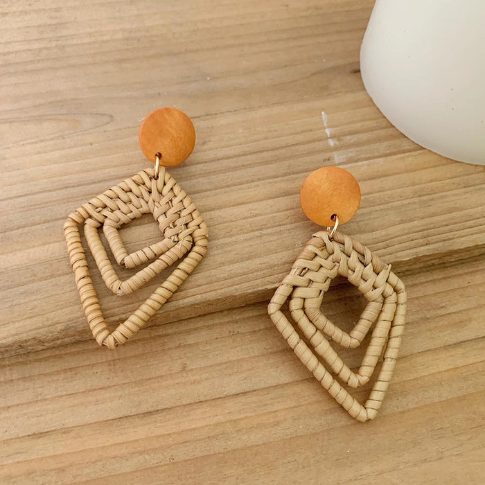 Wooden Handmade Rattan Geometric Earrings Female