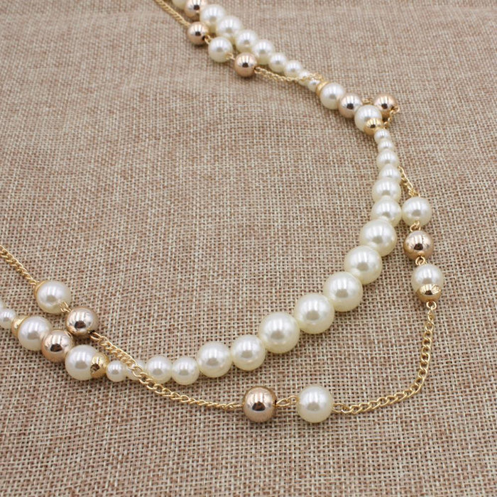 Women's Simple Pearl Necklace Tassel Sweater Chain Necklace