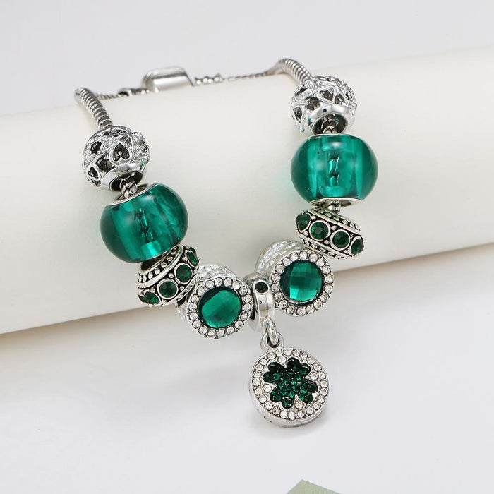 Four-leaf clover bracelet female green forest DIY crystal beads