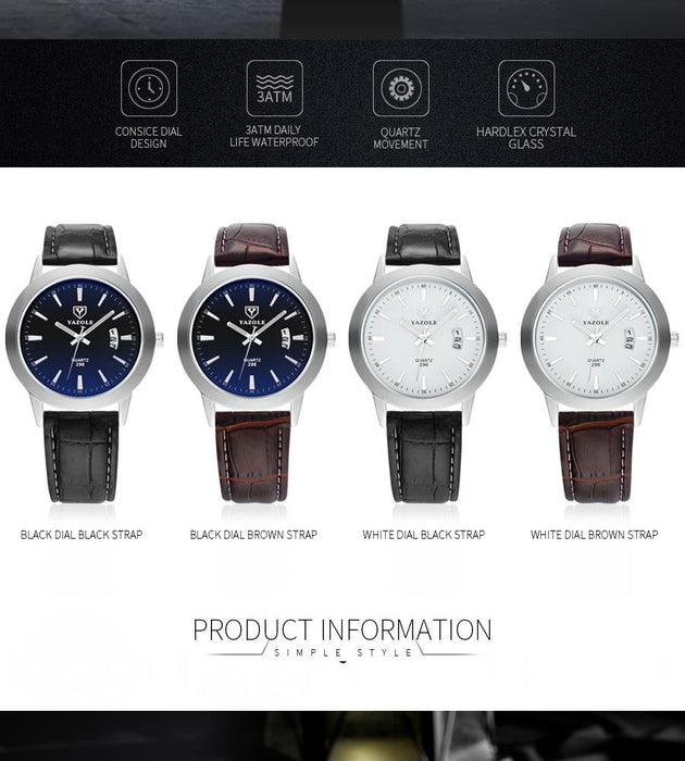 Top Brand Luxury YAZOLE Men Fashion Sport Quartz Wristwatch Clock Business Waterproof Watch