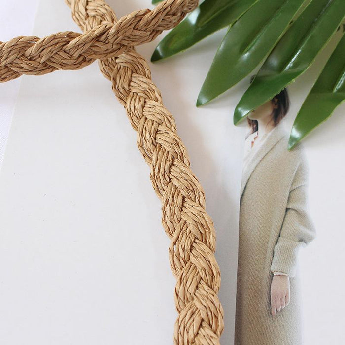 Summer Straw Solid Color Oval Zipper Crossbody Bag