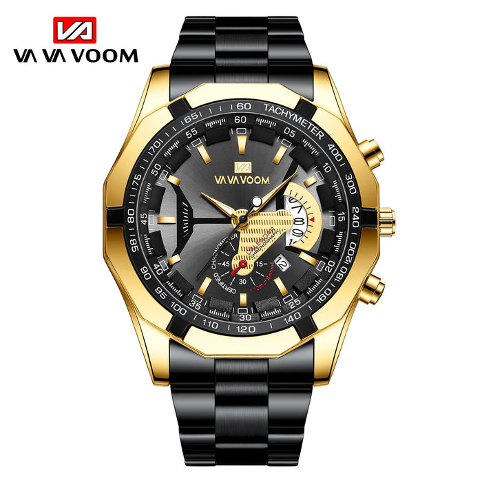 Sports Watches Fashion Stainless Steel Luxury Luminous Waterproof Calendar Quartz Watches