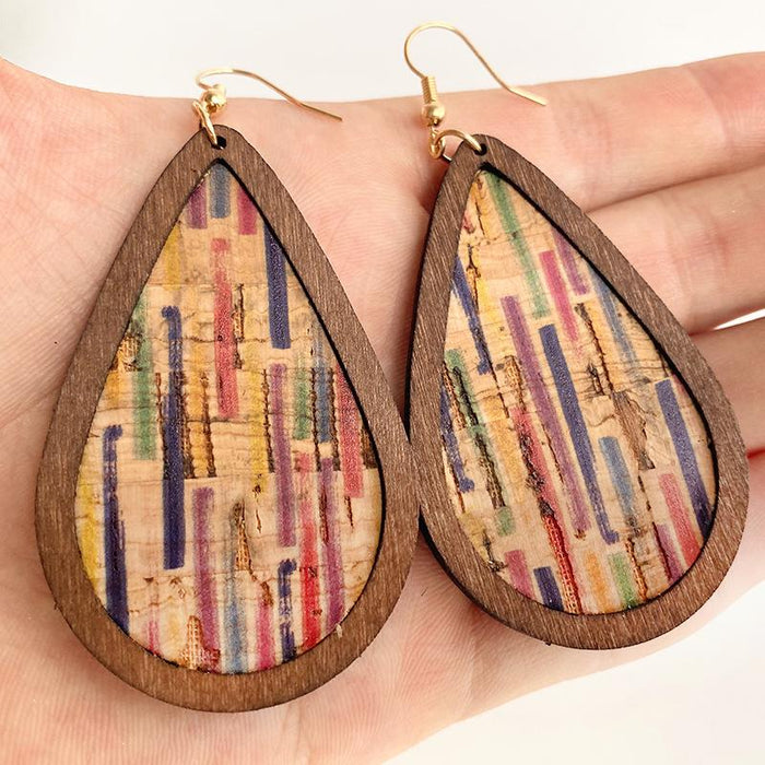 Simple Vintage Wood Grain Drop Shape Women's Earrings