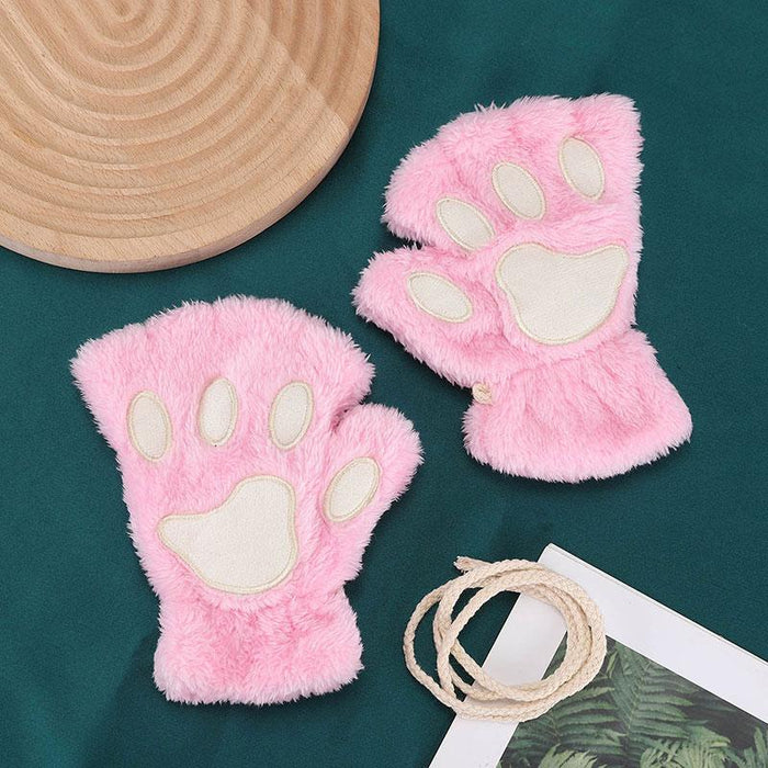 Women Cartoon Gloves Student Winter Fingerless Warmth Padded Gloves