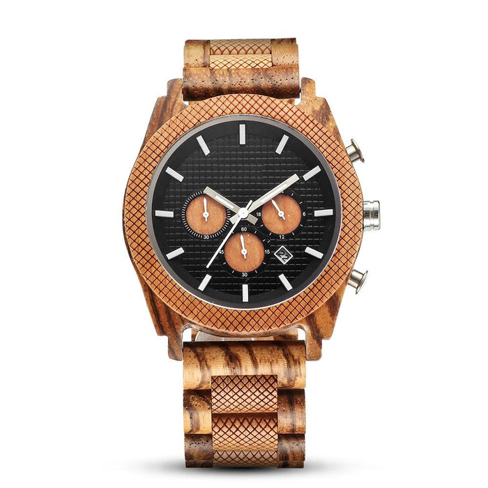 New Fashion Simple Men's Multifunctional Three Needle Wooden Watch