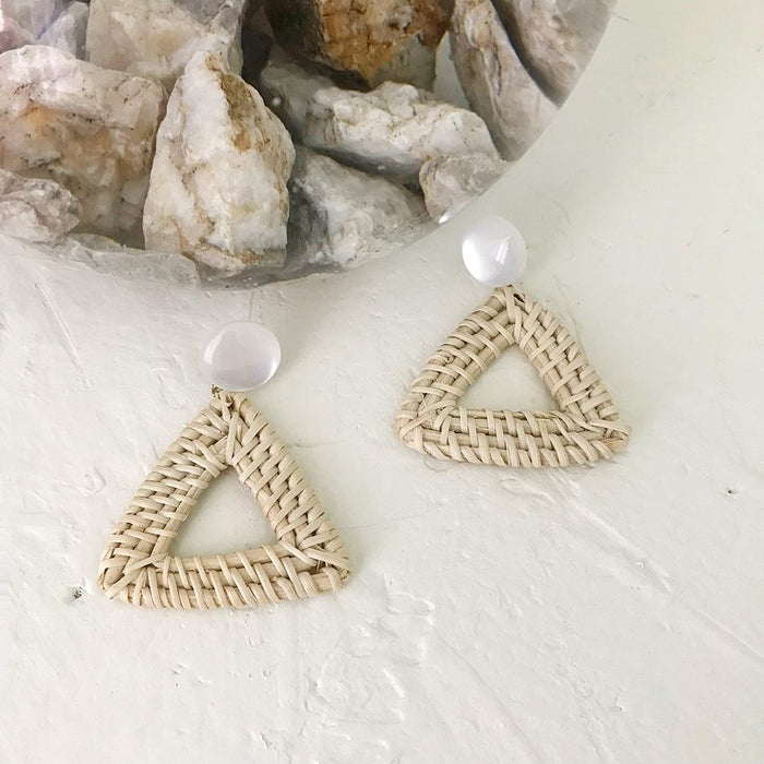 Summer Vacation Water Drop Circular Rattan Earrings