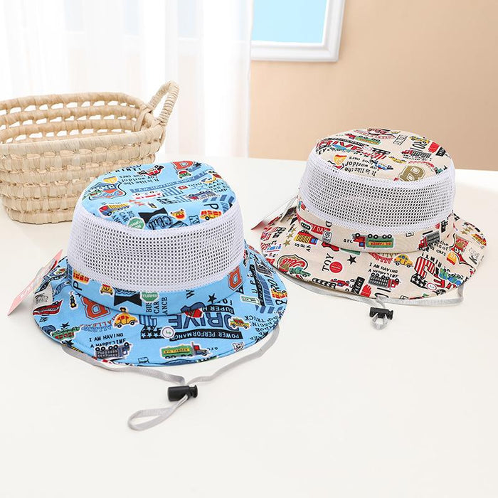 Summer Cartoon Car Print Children's Breathable Sunshade Mesh Hat