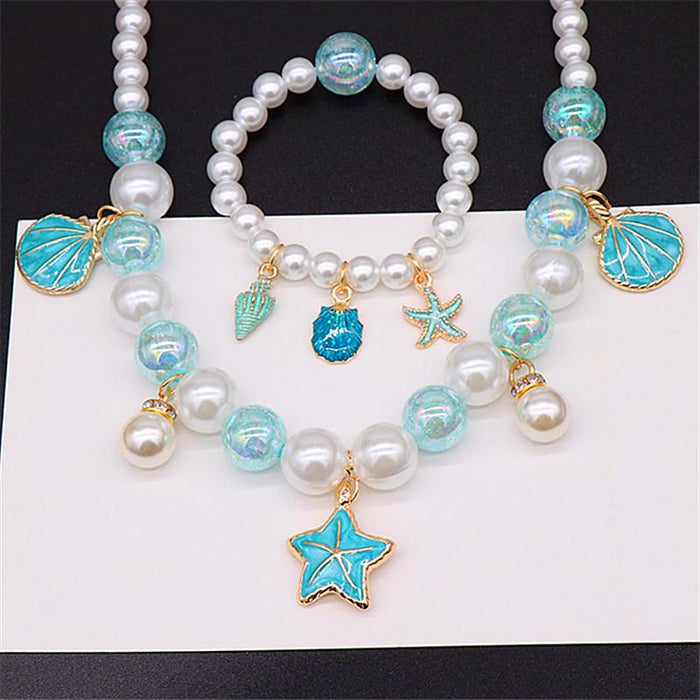 Children's Pearl Necklace Bracelet Set Shell Ocean Series