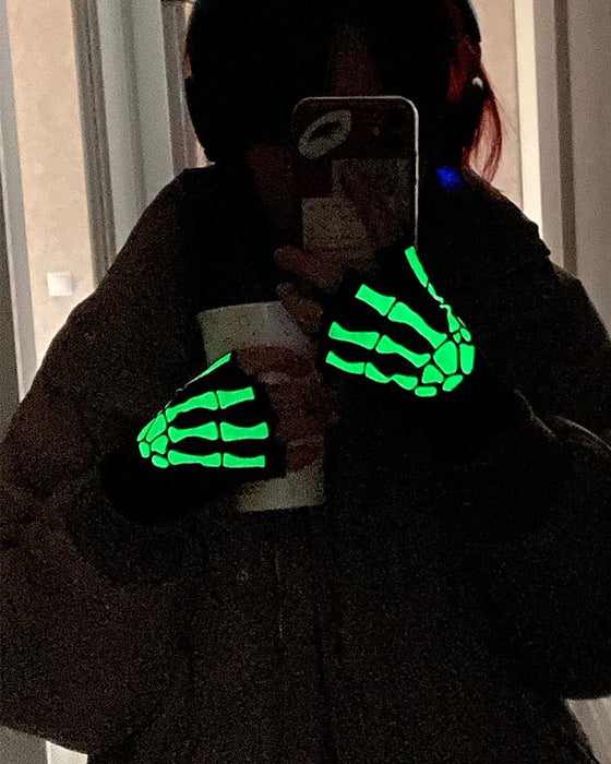 New Punk Unisex Halloween Skeleton Skull Half Finger Gloves