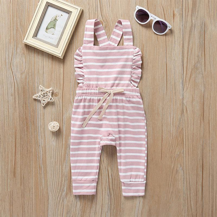 Baby Girls' Summer Striped Suspender Jumpsuit