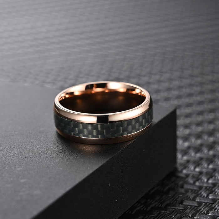 Fashion Solid Carbon Fiber Stainless Steel Ring Jewelry
