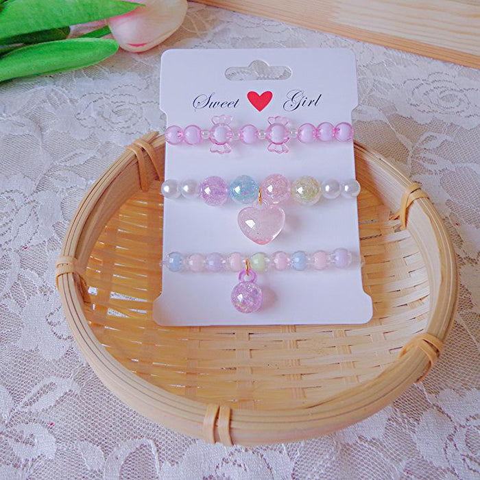 Cartoon Bracelet Girls Beaded Head Jewelry Set