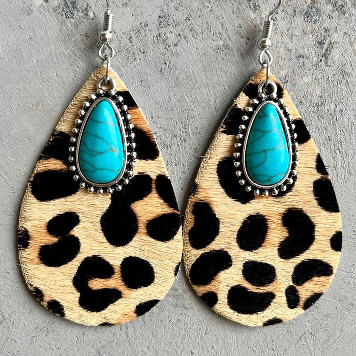 Western Animal Pattern Cowhide Earrings Water Drop Earrings