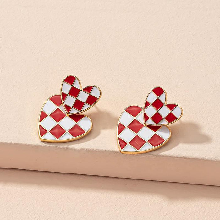 Retro French Checkerboard Oil Dripping Female Earrings