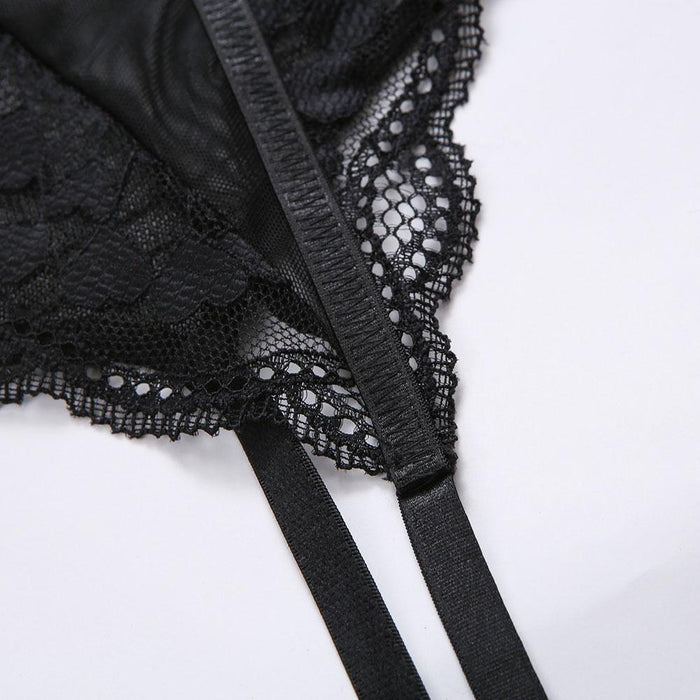 Women Lace Cross Strappy Corset Sexy Underwear Lingerie Set