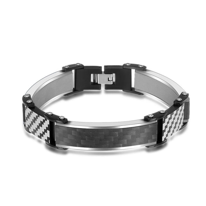 Personalized Men's Solid Carbon Fiber Stainless Steel Bracelet