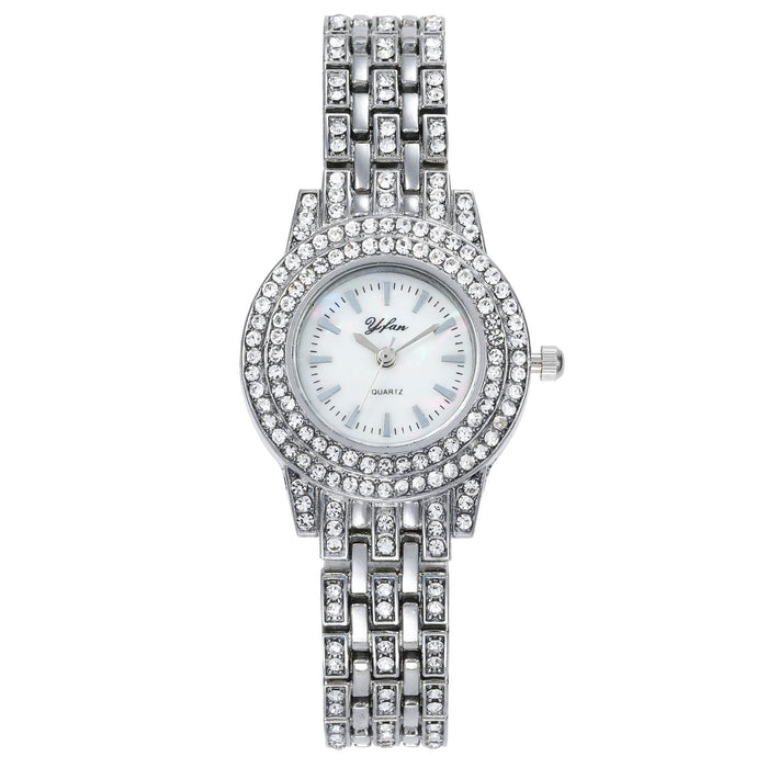 Temperament Gold Quartz Fashion Casual Rhinestone Steel Band Ladies Watch