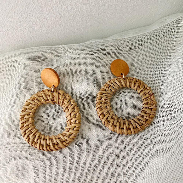 Wooden Handmade Rattan Geometric Earrings Female