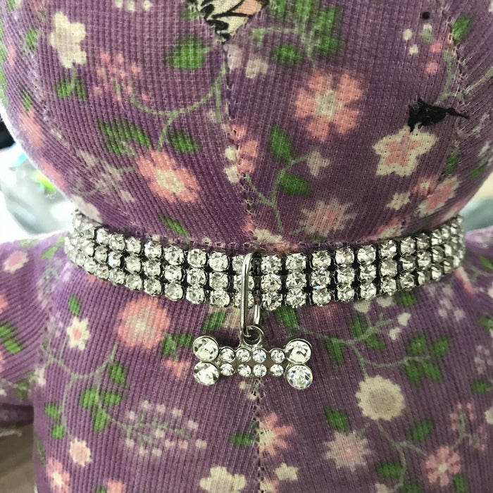 Pet Collar Rhinestone Elastic Necklace with Pendant