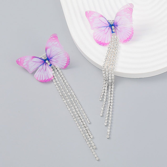 Boho Women Claw Chain Tassel Butterfly Earrings