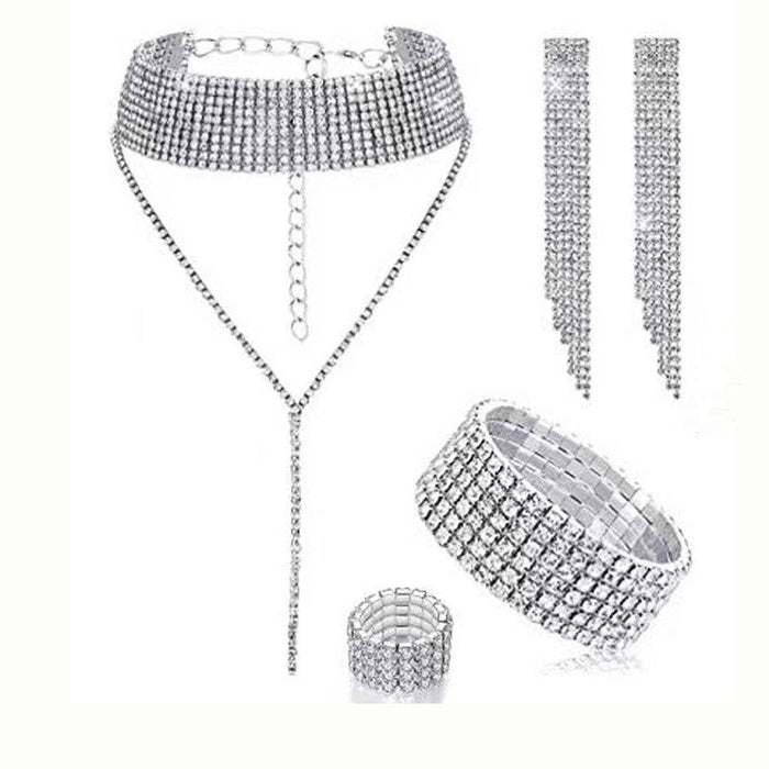 New Women's Jewelry Bracelet Ring Earring Neck Chain Four Piece Set