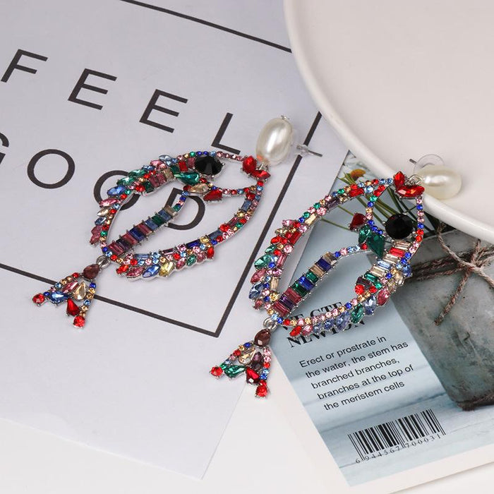 Women's Jewelry Personalized Fashion Versatile Fishbone Earrings Inlaid Rhinestone