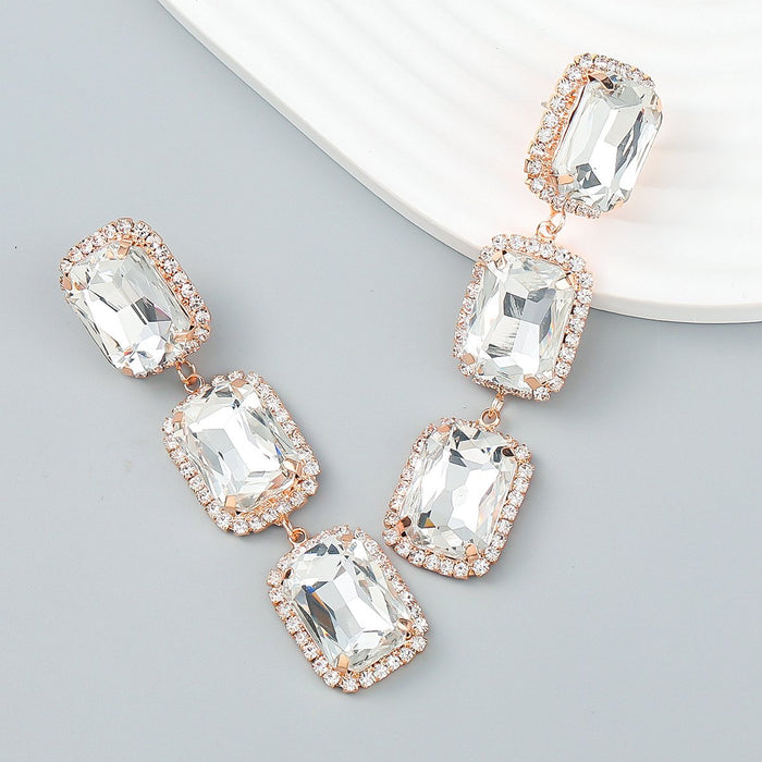 Women's Fashion Alloy Square Rhinestone Long Earrings