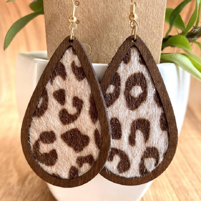 Fashion Vintage Leopard Print Wooden Drop Shape Women's Earrings