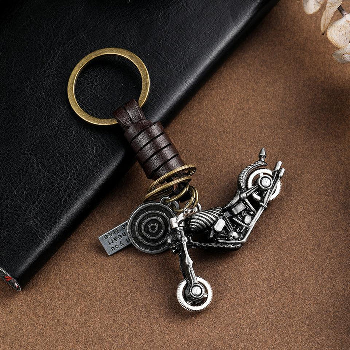 Metal key chain Harley Motorcycle Leather woven key pendant Vintage bag metal pendant