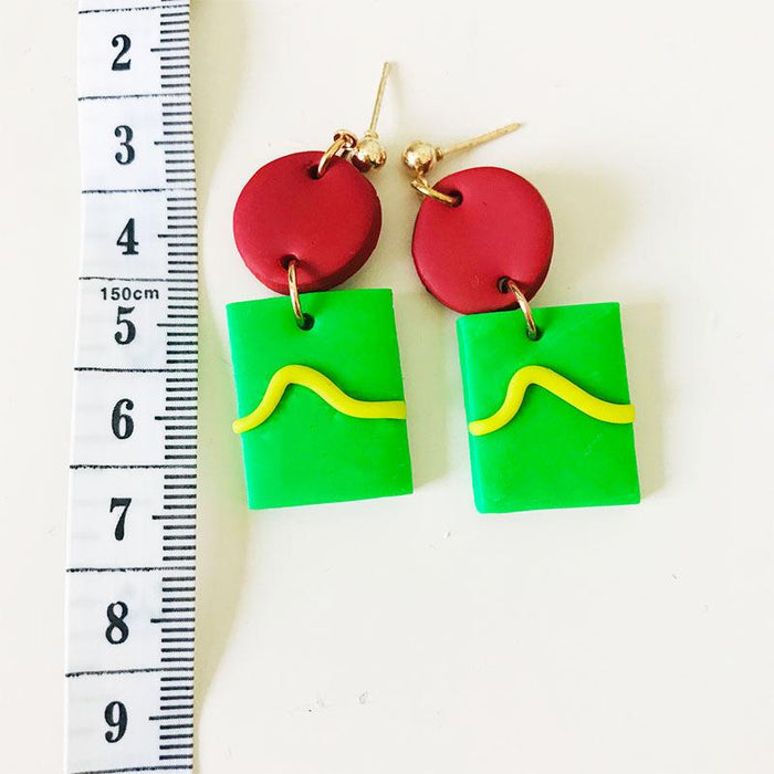 Green Handmade DIY Soft Clay Geometric Flower Earrings