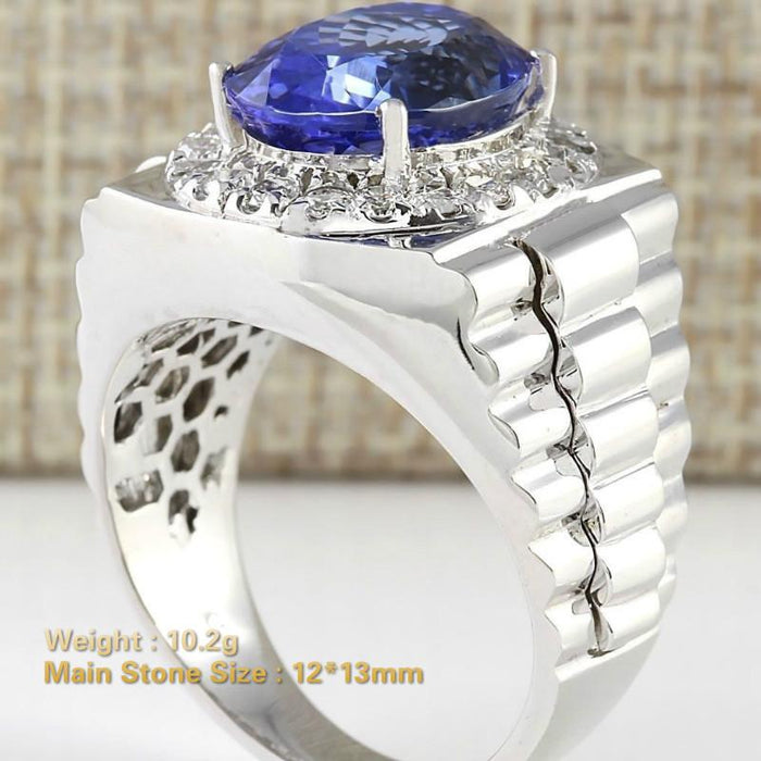 Luxury Gorgeous Men Jewelry Oval Cut Blue Zircon Rings