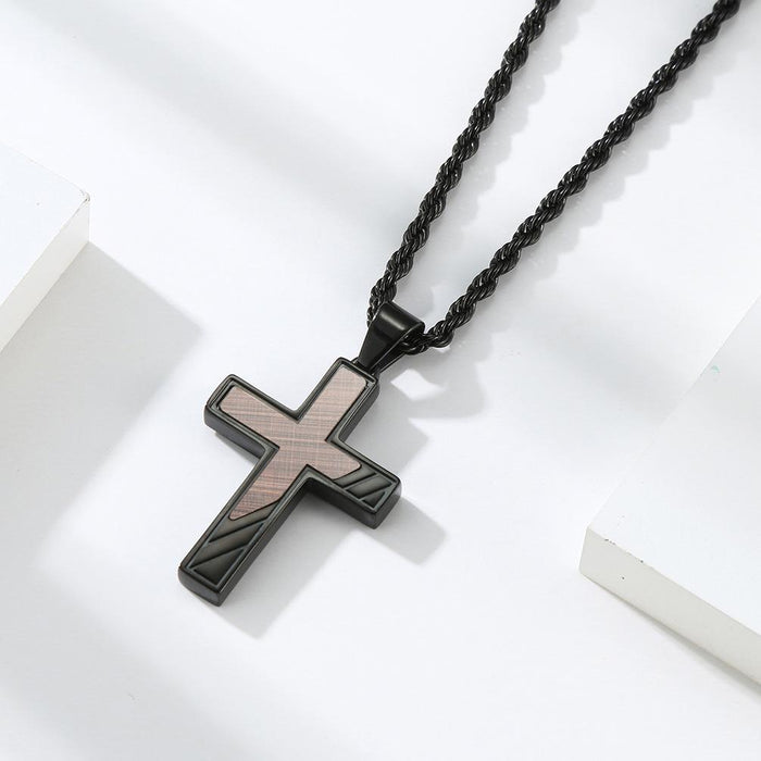 Plated Bronze Stainless Steel Cross Pendant Necklace