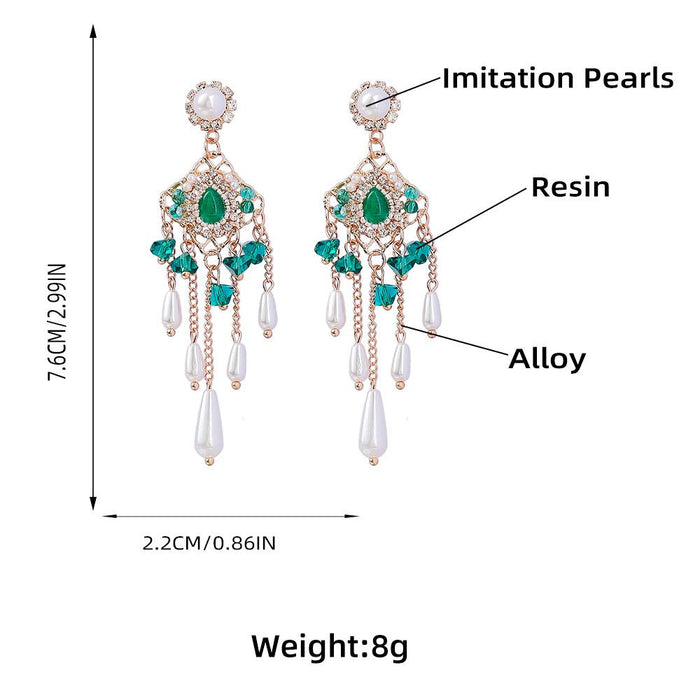 Fashion Alloy Acrylic Beads Tassel Earrings