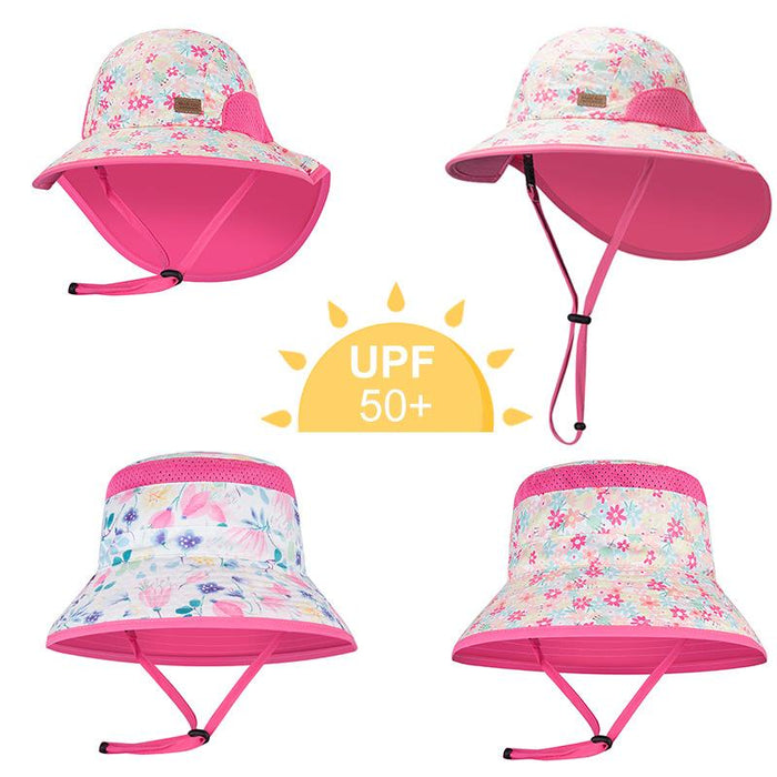 Summer Children Pink Floral UPF50 + Sunscreen Fisherman Hat