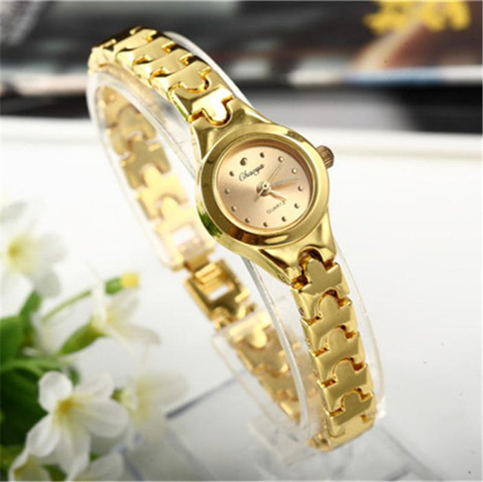 Gold Plated Women Bracelet Wristwatch