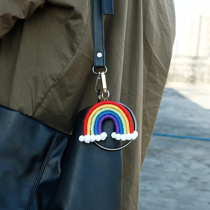 Hand Braided Keychain Rainbow Pendant