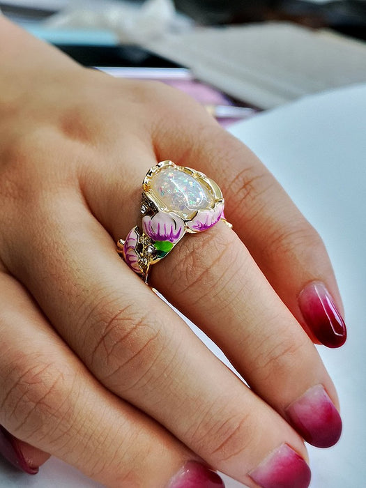 Enamel Painted Flower Women's Ring