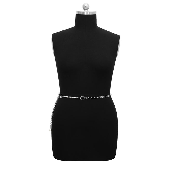 Stitched Water Drop Pearl Flocking Fabric Temperament Waist Chain