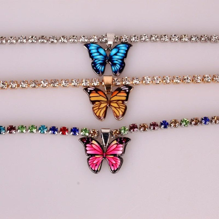 Rhinestone Butterfly Pendant Anklet for Women