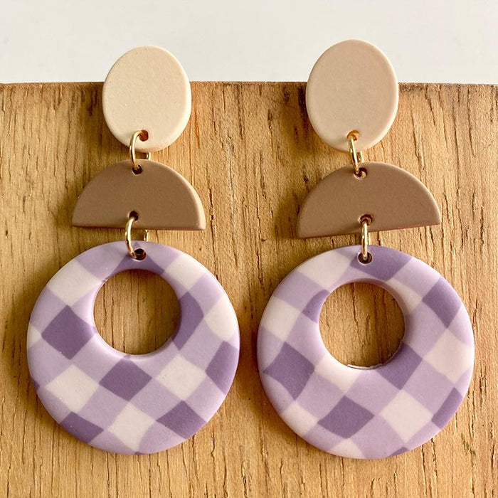 Purple Polymer Clay Geometry Earrings