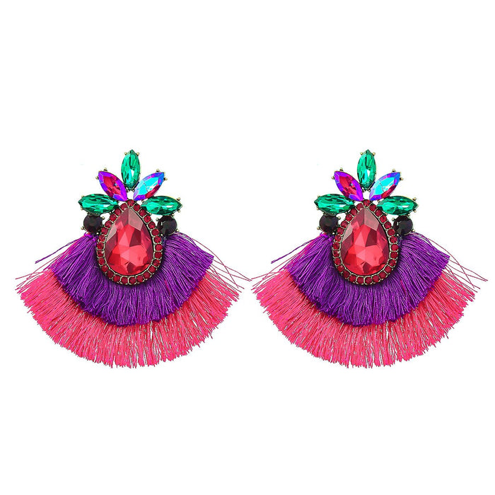 Women's colourful Rhinestone Alloy Flower Tassel Earrings