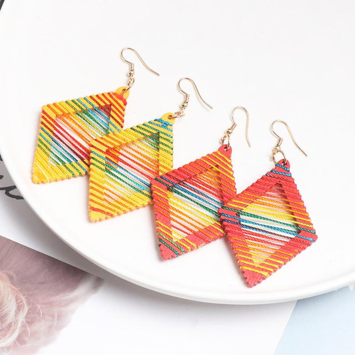 Vintage Wood Earrings Handmade Geometric Earrings