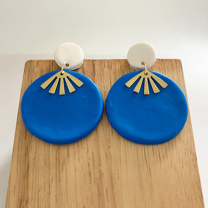 New Jewelry Multicolor Art Geometry Handmade Clay Soft Pottery Earrings Female